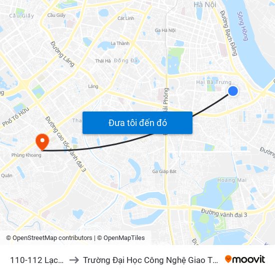 110-112 Lạc Trung to Trường Đại Học Công Nghệ Giao Thông Vận Tải map