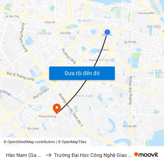 Hào Nam (Ga Cát Linh) to Trường Đại Học Công Nghệ Giao Thông Vận Tải map