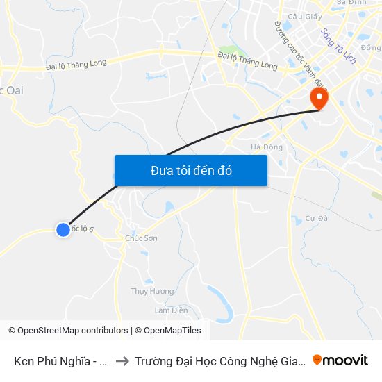 Kcn Phú Nghĩa - Quốc Lộ 6 to Trường Đại Học Công Nghệ Giao Thông Vận Tải map