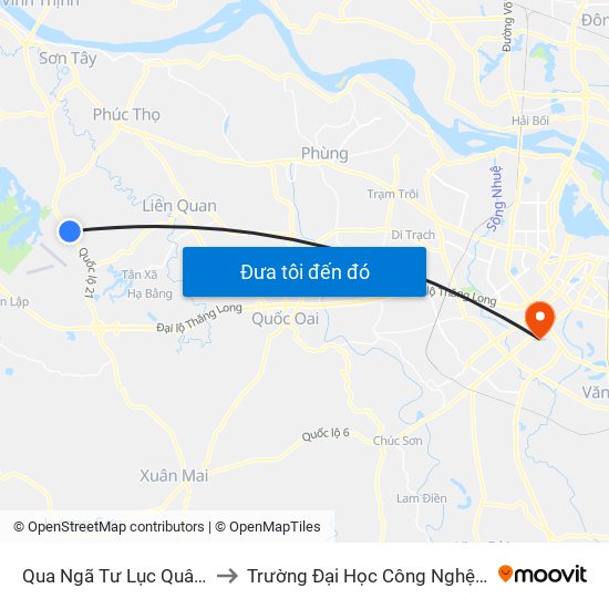 Qua Ngã Tư Lục Quân - Quốc Lộ 21a to Trường Đại Học Công Nghệ Giao Thông Vận Tải map