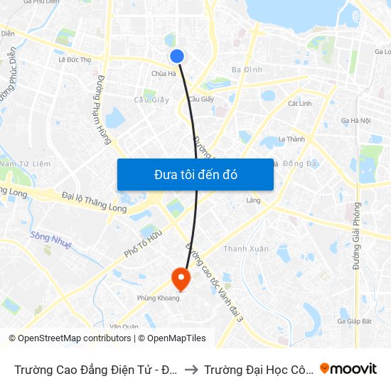 Trường Cao Đẳng Điện Tử - Điện Lạnh Hà Nội - Số 10 Nguyễn Văn Huyên to Trường Đại Học Công Nghệ Giao Thông Vận Tải map