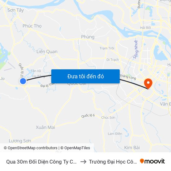 Qua 30m Đối Diện Công Ty Cp Dịch Vụ Bảo Vệ Kcn Cao Hòa Lạc - Ql21 to Trường Đại Học Công Nghệ Giao Thông Vận Tải map