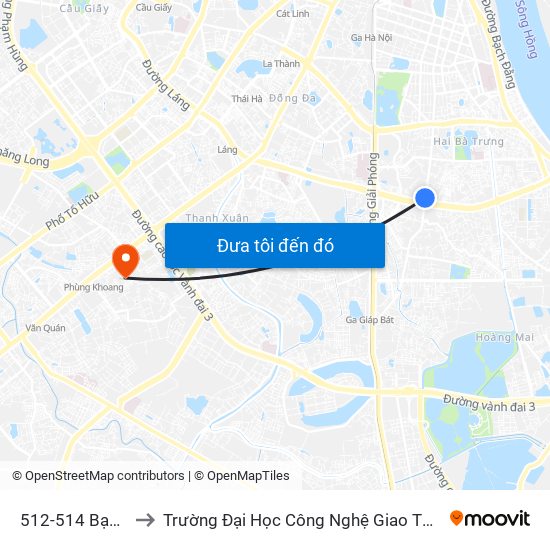 512-514 Bạch Mai to Trường Đại Học Công Nghệ Giao Thông Vận Tải map