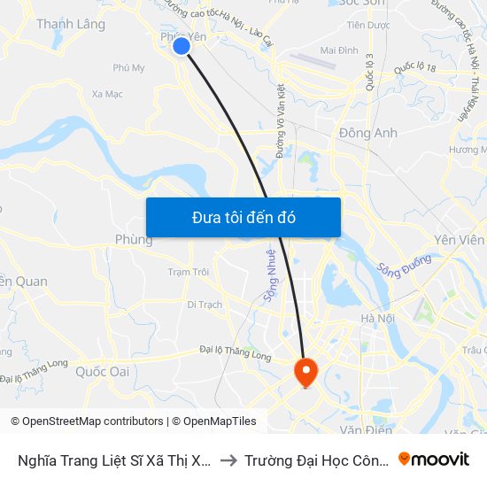 Nghĩa Trang Liệt Sĩ Xã Thị Xã Phúc Yên - Hai Bà Trưng, Phúc Yên to Trường Đại Học Công Nghệ Giao Thông Vận Tải map