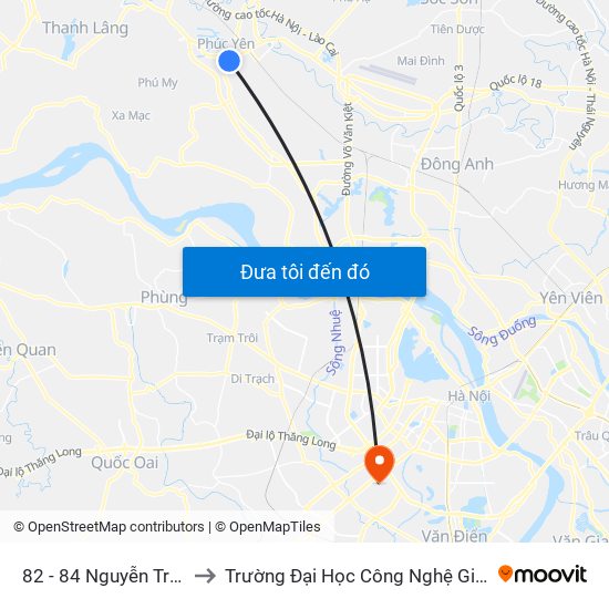 82 - 84 Nguyễn Trãi, Phúc Yên to Trường Đại Học Công Nghệ Giao Thông Vận Tải map