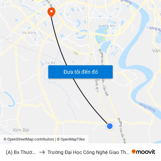 (A) Bx Thường Tín to Trường Đại Học Công Nghệ Giao Thông Vận Tải map