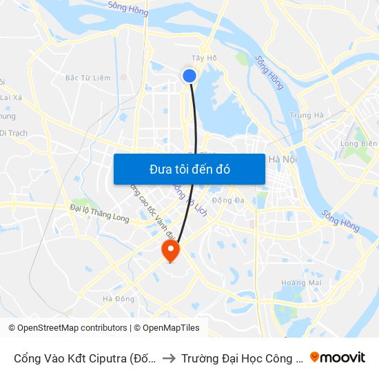 Cổng Vào Kđt Ciputra (Đối Diện 83 Nguyễn Hoàng Tôn) to Trường Đại Học Công Nghệ Giao Thông Vận Tải map