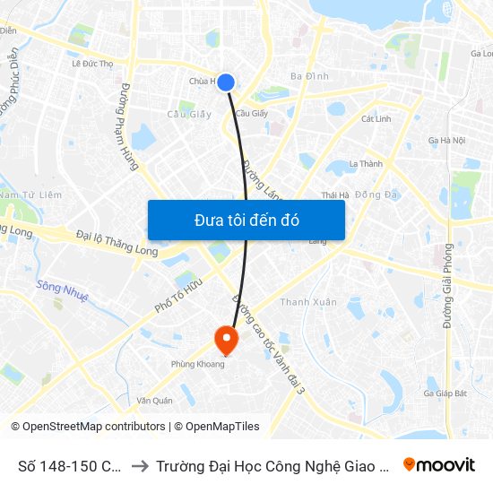 Số 148-150 Cầu Giấy to Trường Đại Học Công Nghệ Giao Thông Vận Tải map