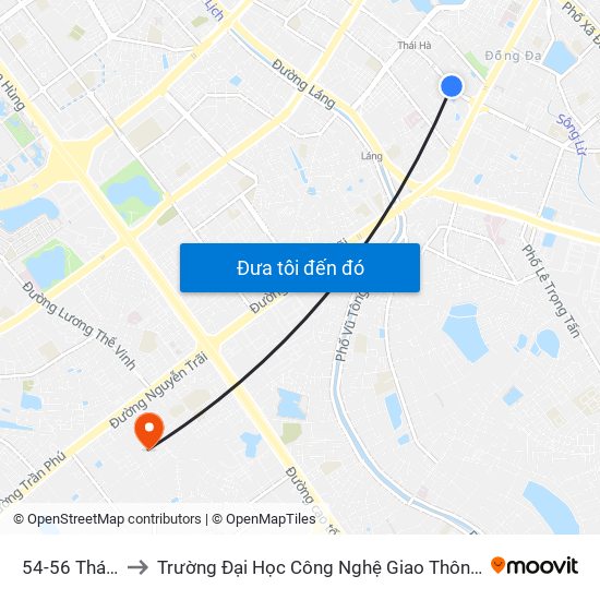 54-56 Thái Hà to Trường Đại Học Công Nghệ Giao Thông Vận Tải map