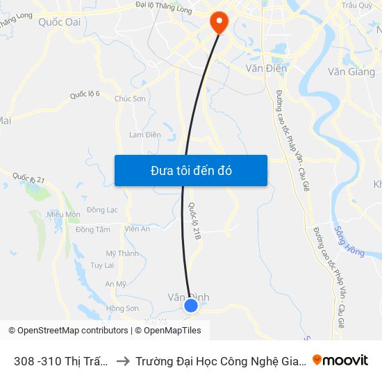 308 -310 Thị Trấn Vân Đình to Trường Đại Học Công Nghệ Giao Thông Vận Tải map