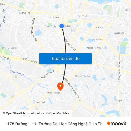 1178 Đường Láng to Trường Đại Học Công Nghệ Giao Thông Vận Tải map