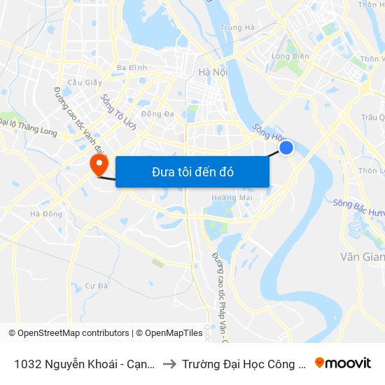 1032 Nguyễn Khoái - Cạnh Công Ty Gốm Sứ Thanh Trì to Trường Đại Học Công Nghệ Giao Thông Vận Tải map