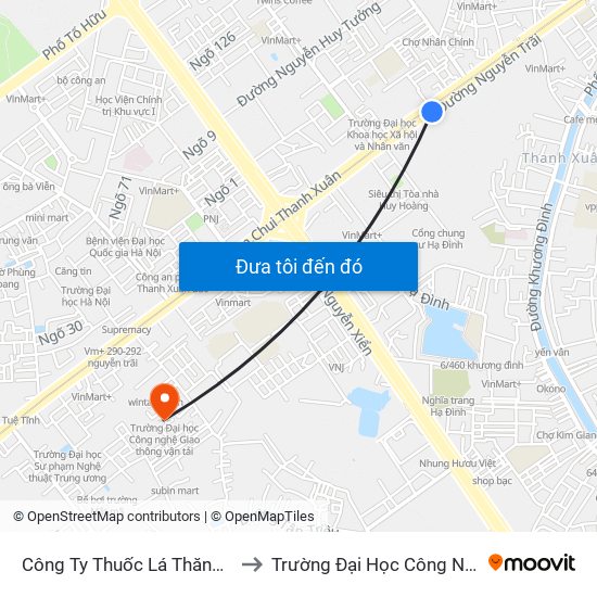 Công Ty Thuốc Lá Thăng Long - 235 Nguyễn Trãi to Trường Đại Học Công Nghệ Giao Thông Vận Tải map