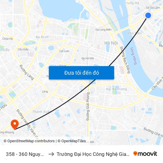 358 - 360 Nguyễn Văn Cừ to Trường Đại Học Công Nghệ Giao Thông Vận Tải map