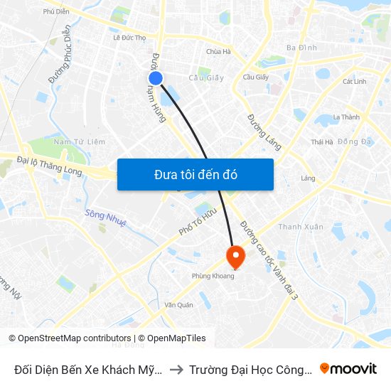 Đối Diện Bến Xe Khách Mỹ Đình - Phạm Hùng (Cột Trước) to Trường Đại Học Công Nghệ Giao Thông Vận Tải map