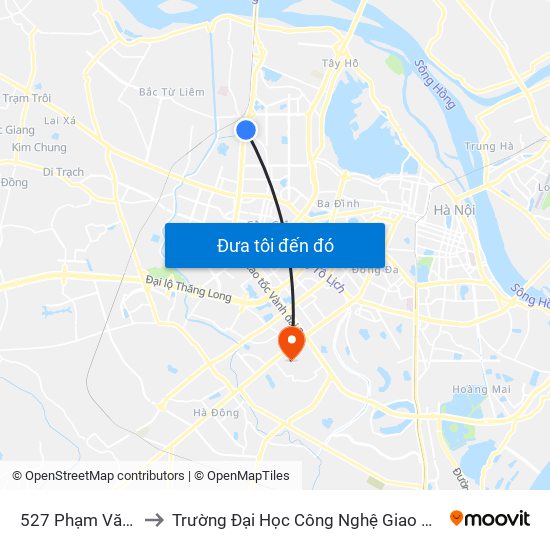 527 Phạm Văn Đồng to Trường Đại Học Công Nghệ Giao Thông Vận Tải map