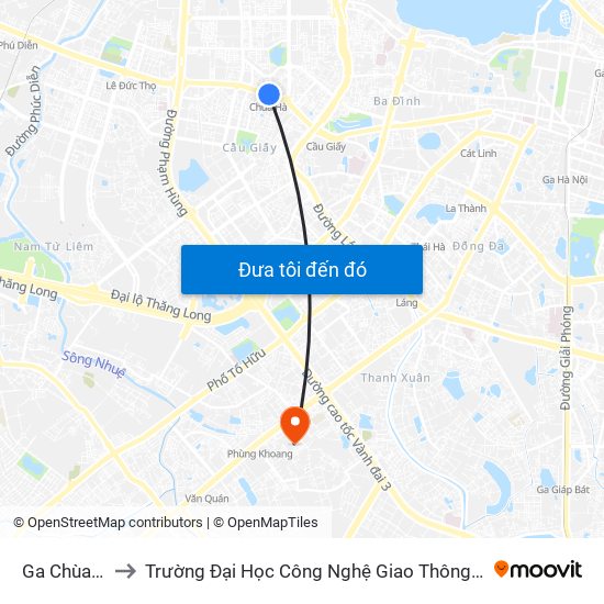 Ga Chùa Hà to Trường Đại Học Công Nghệ Giao Thông Vận Tải map