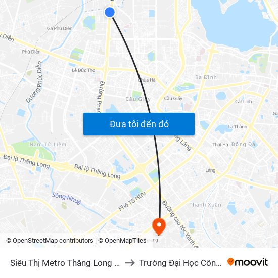 Siêu Thị Metro Thăng Long - Đối Diện Ngõ 599 Phạm Văn Đồng to Trường Đại Học Công Nghệ Giao Thông Vận Tải map