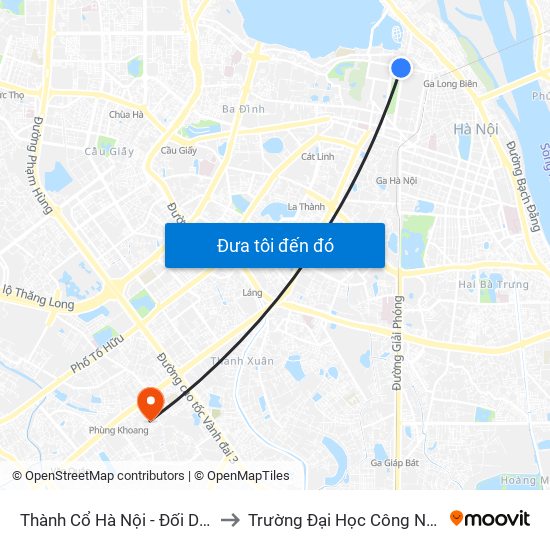 Thành Cổ Hà Nội - Đối Diện 38 Phan Đình Phùng to Trường Đại Học Công Nghệ Giao Thông Vận Tải map