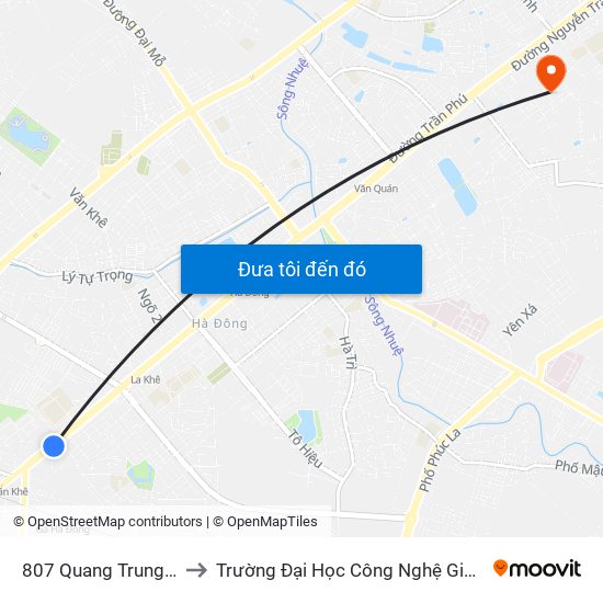 807 Quang Trung - Hà Đông to Trường Đại Học Công Nghệ Giao Thông Vận Tải map