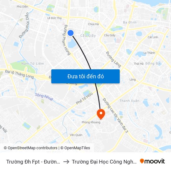 Trường Đh Fpt - Đường Tôn Thất Thuyết to Trường Đại Học Công Nghệ Giao Thông Vận Tải map