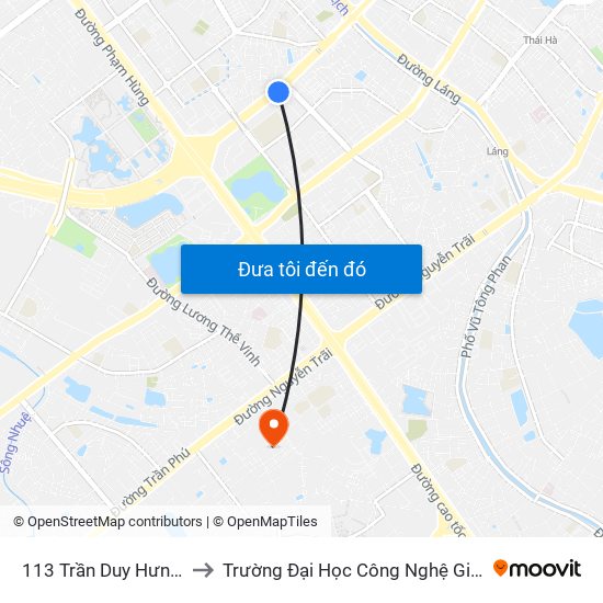 113 Trần Duy Hưng - Bộ Khcn to Trường Đại Học Công Nghệ Giao Thông Vận Tải map