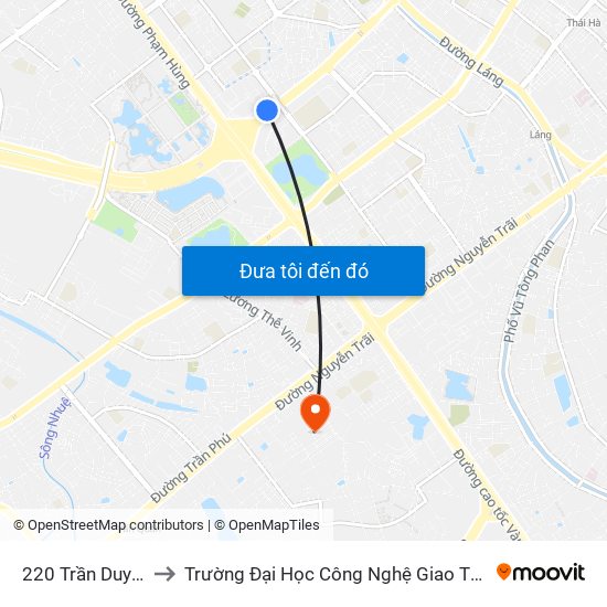 220 Trần Duy Hưng to Trường Đại Học Công Nghệ Giao Thông Vận Tải map