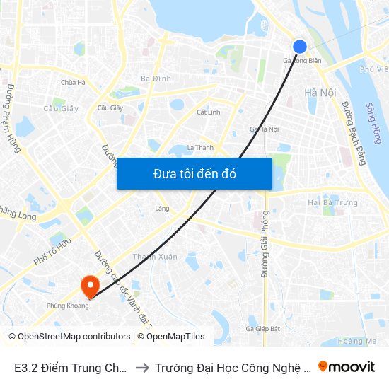 E3.2 Điểm Trung Chuyển Long Biên to Trường Đại Học Công Nghệ Giao Thông Vận Tải map