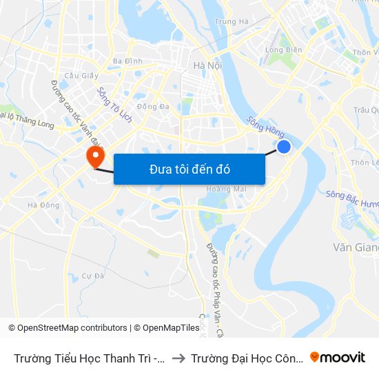 Trường Tiểu Học Thanh Trì - Đê Hữu Hồng (Điếm Canh Đê Số 20) to Trường Đại Học Công Nghệ Giao Thông Vận Tải map