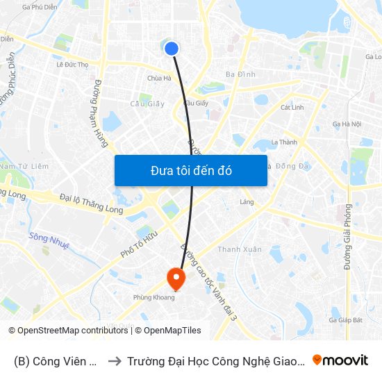 (B) Công Viên Nghĩa Đô to Trường Đại Học Công Nghệ Giao Thông Vận Tải map