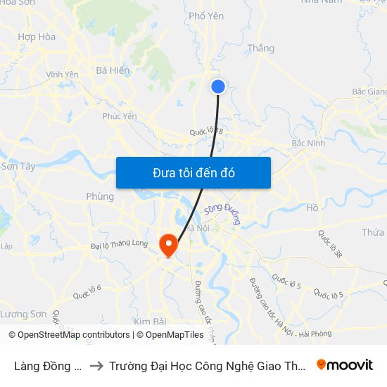 Làng Đồng Bông to Trường Đại Học Công Nghệ Giao Thông Vận Tải map