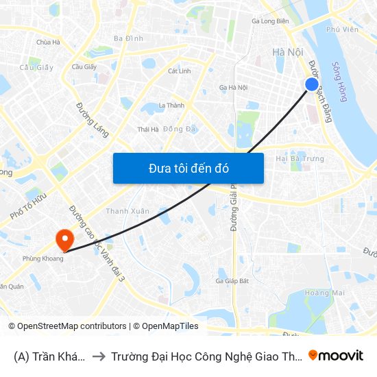 (A) Trần Khánh Dư to Trường Đại Học Công Nghệ Giao Thông Vận Tải map