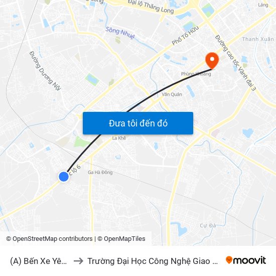 (A) Bến Xe Yên Nghĩa to Trường Đại Học Công Nghệ Giao Thông Vận Tải map