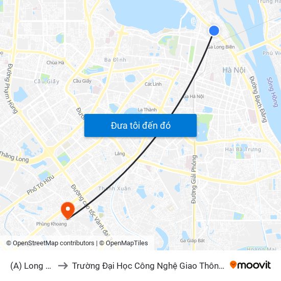 (A) Long Biên to Trường Đại Học Công Nghệ Giao Thông Vận Tải map