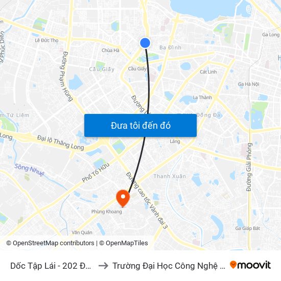 Dốc Tập Lái - 202 Đường Bưởi Trên to Trường Đại Học Công Nghệ Giao Thông Vận Tải map