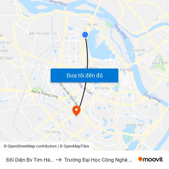 Đối Diện Bv Tim Hà Nội Cơ Sở 2 to Trường Đại Học Công Nghệ Giao Thông Vận Tải map