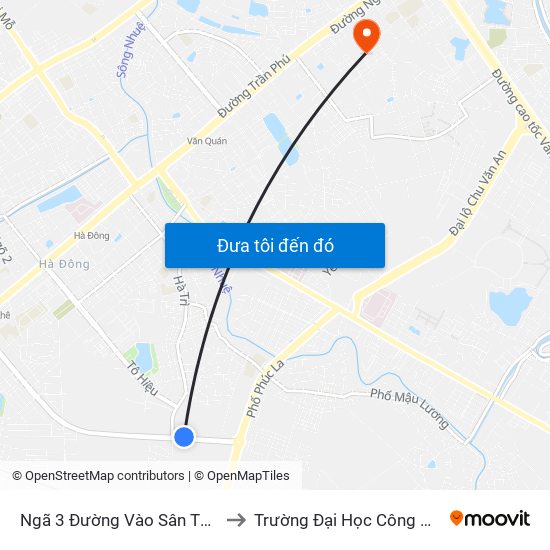 Ngã 3 Đường Vào Sân Tập Golf  Hà Đông - Văn Phú to Trường Đại Học Công Nghệ Giao Thông Vận Tải map