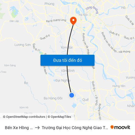 Bến Xe Hồng Quang to Trường Đại Học Công Nghệ Giao Thông Vận Tải map