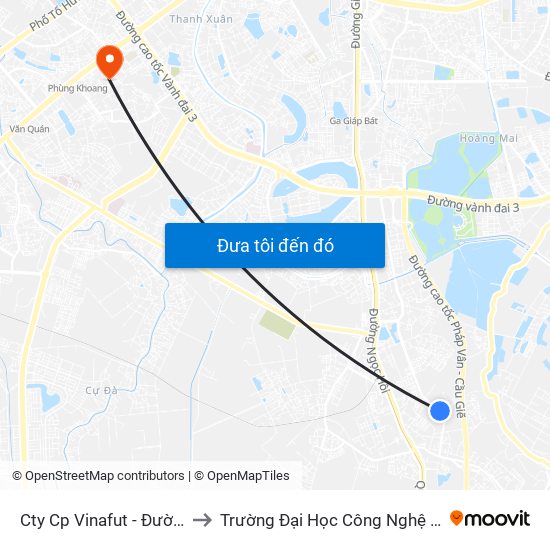 Cty Cp Vinafut - Đường Trần Thủ Độ to Trường Đại Học Công Nghệ Giao Thông Vận Tải map