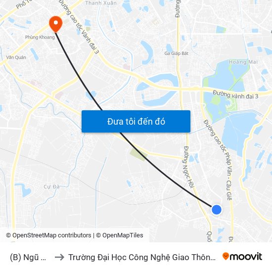 (B) Ngũ Hiệp to Trường Đại Học Công Nghệ Giao Thông Vận Tải map