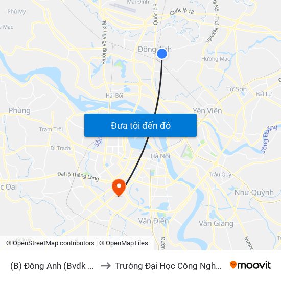 (B) Đông Anh (Bvđk Bắc Thăng Long) to Trường Đại Học Công Nghệ Giao Thông Vận Tải map