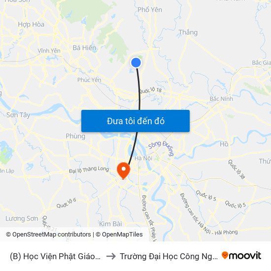 (B) Học Viện Phật Giáo Việt Nam  Xuân Giang to Trường Đại Học Công Nghệ Giao Thông Vận Tải map