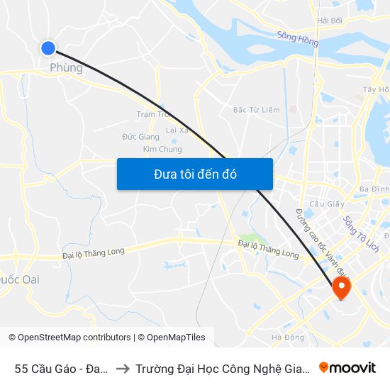 55 Cầu Gáo - Đan Phượng to Trường Đại Học Công Nghệ Giao Thông Vận Tải map