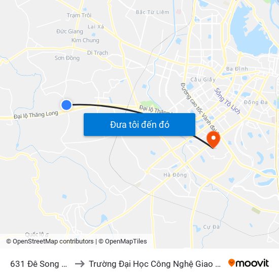 631 Đê Song Phương to Trường Đại Học Công Nghệ Giao Thông Vận Tải map