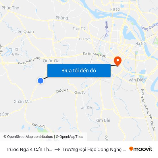 Trước Ngã 4 Cấn Thượng - Tl412b to Trường Đại Học Công Nghệ Giao Thông Vận Tải map