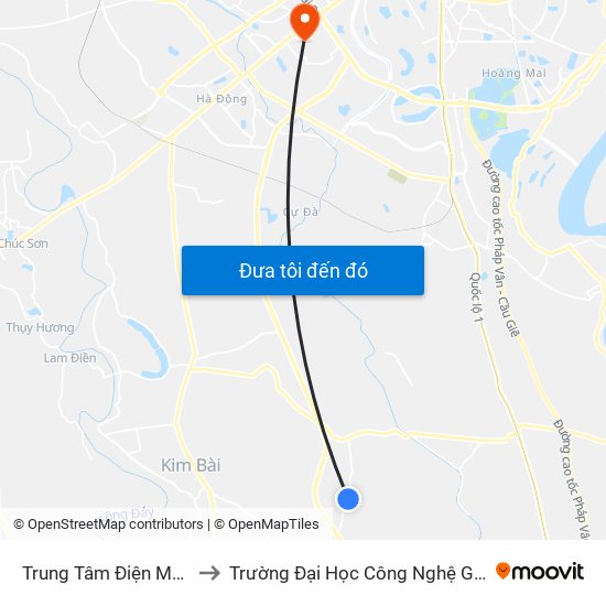 Trung Tâm Điện Máy Điền Ngân to Trường Đại Học Công Nghệ Giao Thông Vận Tải map