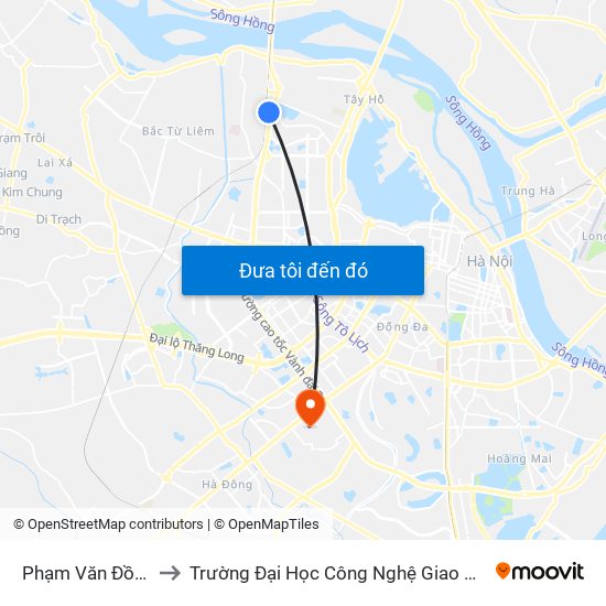 Phạm Văn Đồng 211 to Trường Đại Học Công Nghệ Giao Thông Vận Tải map