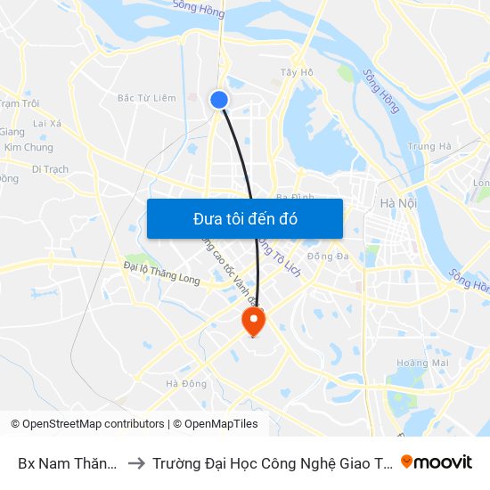 Bx Nam Thăng Long to Trường Đại Học Công Nghệ Giao Thông Vận Tải map