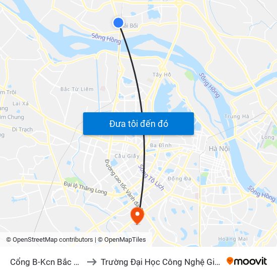 Cổng B-Kcn Bắc Thăng Long to Trường Đại Học Công Nghệ Giao Thông Vận Tải map