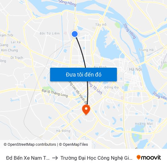 Đd Bến Xe Nam Thăng Long to Trường Đại Học Công Nghệ Giao Thông Vận Tải map